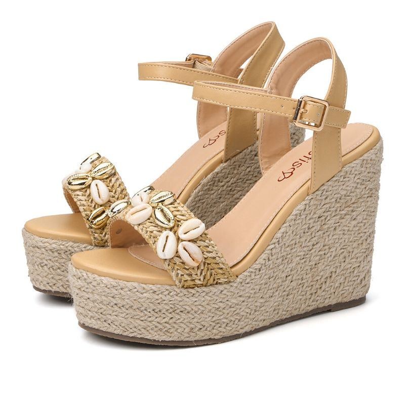 Dame Beading Espadrille Spænde Platform Sandaler