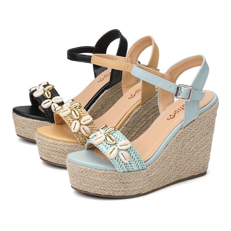 Dame Beading Espadrille Spænde Platform Sandaler