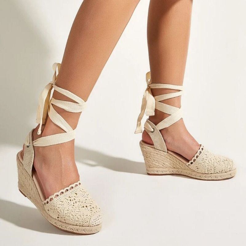 Dame Casual Blonder Lukket Tå Krydsrem Espadrillekiler