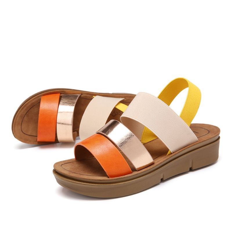 Dame Colorblock Cross Elastisk Strap Platform Sandaler