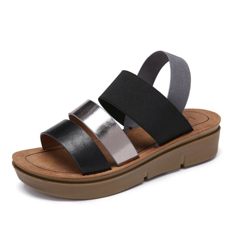 Dame Colorblock Cross Elastisk Strap Platform Sandaler