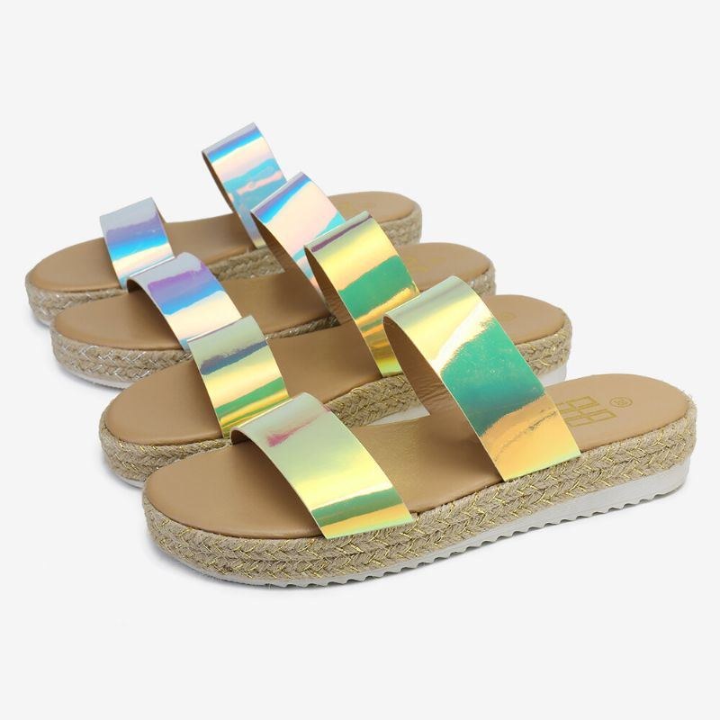 Dame Dobbelt Gradient Farvestrop Behagelig Skridsikker Espadrille Platform Sandaler