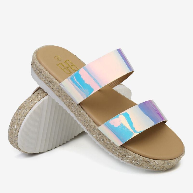 Dame Dobbelt Gradient Farvestrop Behagelig Skridsikker Espadrille Platform Sandaler