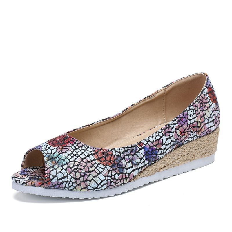 Dame Espadrille Comfy Wedge Peep Toe Slip On Platforms