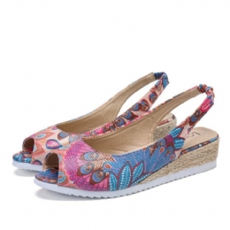 Dame Peacock Mønster Espadrille Comfy Wedge Peep Toe Platforme