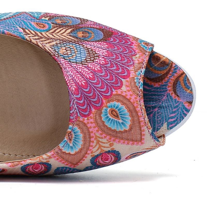 Dame Peacock Mønster Espadrille Comfy Wedge Peep Toe Platforme