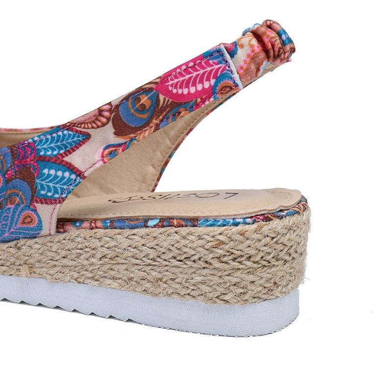 Dame Peacock Mønster Espadrille Comfy Wedge Peep Toe Platforme