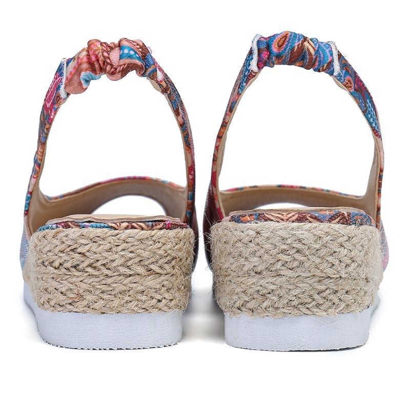 Dame Peacock Mønster Espadrille Comfy Wedge Peep Toe Platforme