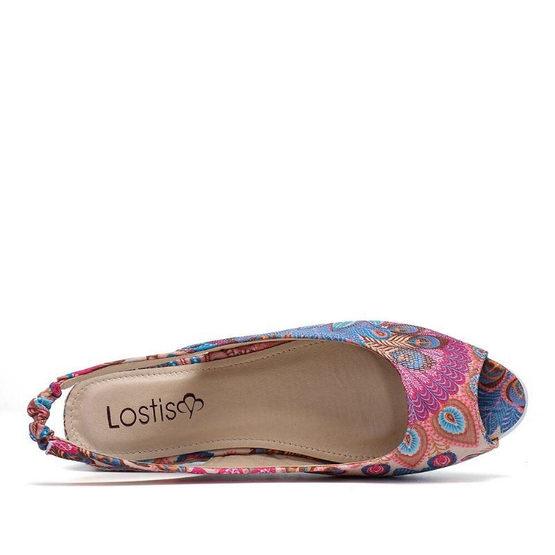 Dame Peacock Mønster Espadrille Comfy Wedge Peep Toe Platforme