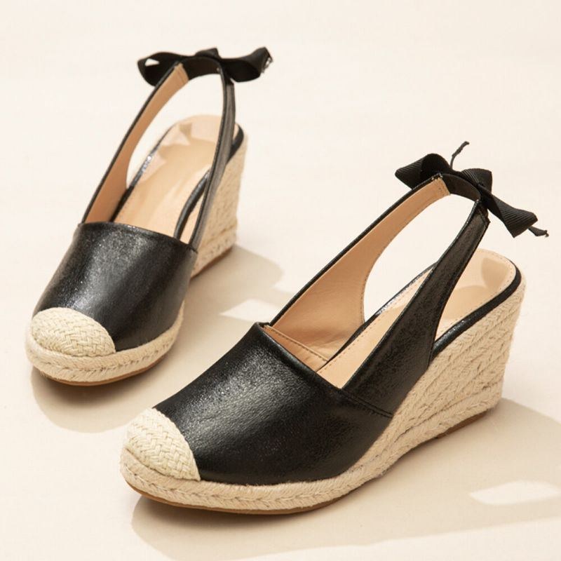 Damer Lukket Tå Sløjfe Decor Elastik Slip On Espadrille Wedges Sandaler