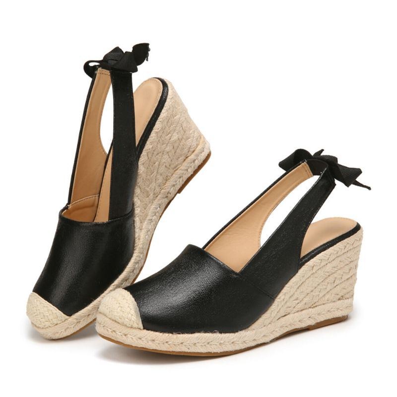 Damer Lukket Tå Sløjfe Decor Elastik Slip On Espadrille Wedges Sandaler