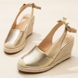 Stor Størrelse Dame Metallic Closed Toe Espadrilles Slingback Wedeges Sandaler