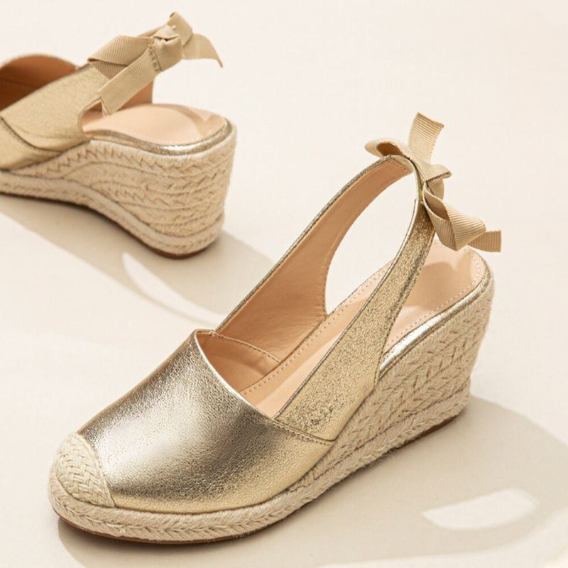 Stor Størrelse Dame Metallic Closed Toe Espadrilles Slingback Wedeges Sandaler