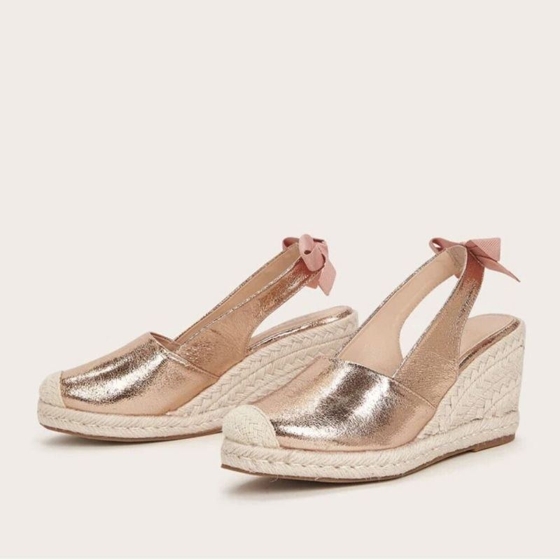 Stor Størrelse Dame Metallic Closed Toe Espadrilles Slingback Wedeges Sandaler