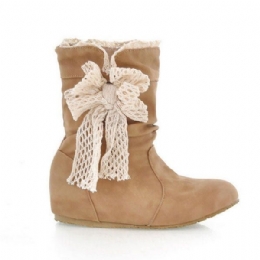 Blonde Kvinder Sne Støvler Sommerfugl Knot Mid Calf Bow Knot Sko