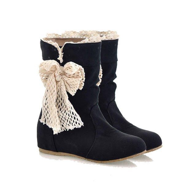 Blonde Kvinder Sne Støvler Sommerfugl Knot Mid Calf Bow Knot Sko