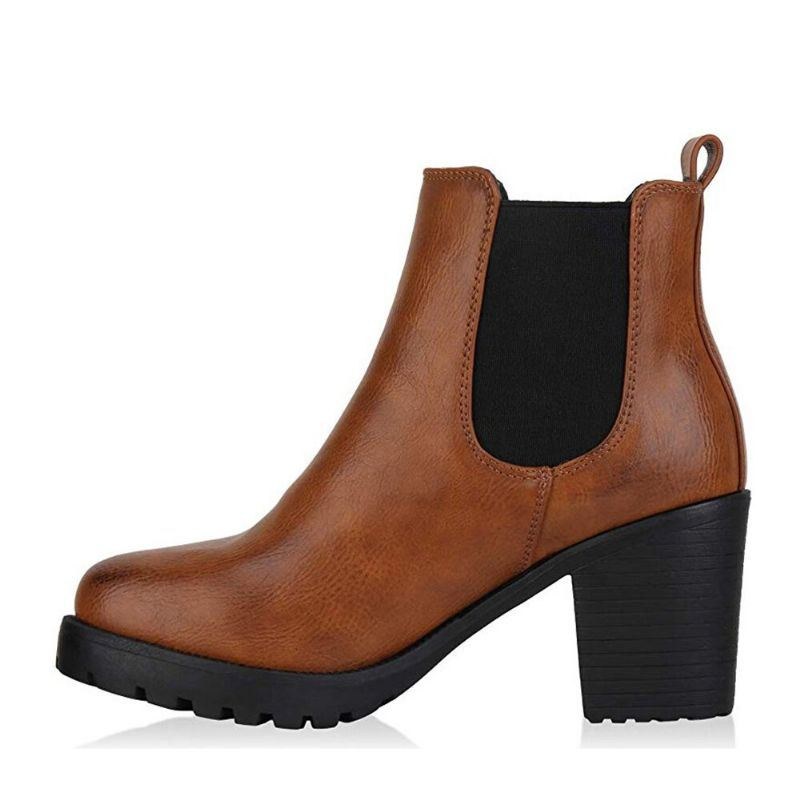 Dame Casual Slip On Rund Toe Platform Chunky Heel Ankelstøvler