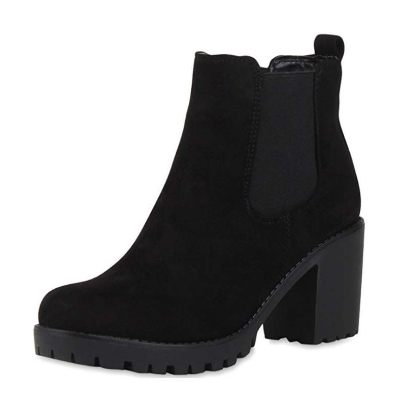 Dame Casual Slip On Rund Toe Platform Chunky Heel Ankelstøvler