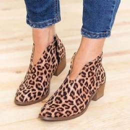 Dame Leopard Grain Chunky Heel Lynlås Ankel Korte Støvler