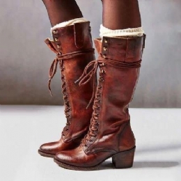 Dame Plus Size Retro Lace Up Mid Calf Boots