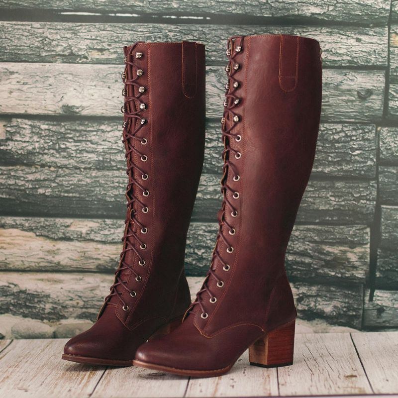 Dame Plus Size Retro Lace Up Mid Calf Boots