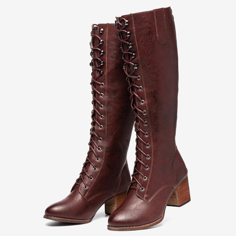 Dame Plus Size Retro Lace Up Mid Calf Boots