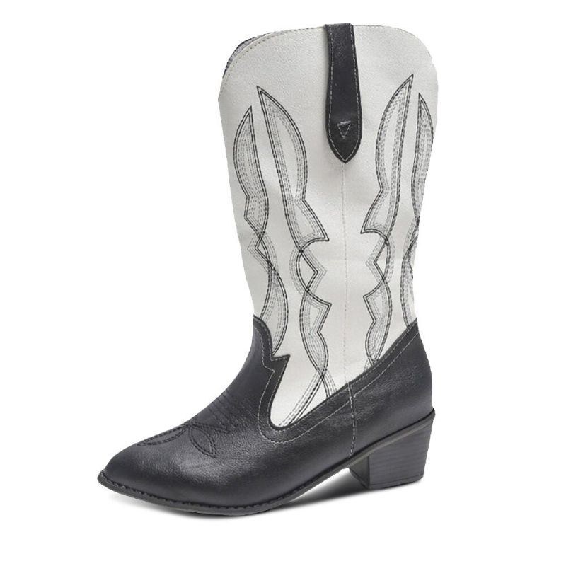 Dame Retro Brief Broderi Læder Pointy-to Mid-calf England Style Casual Knight Boots