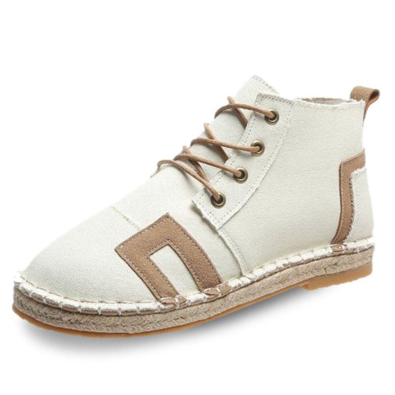 Dame Retro Casual Snørebånd Behagelige Håndsyede Espadriller Flade Korte Støvler