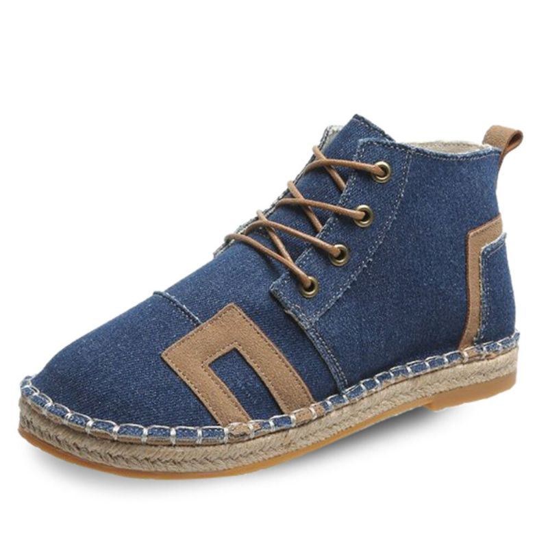 Dame Retro Casual Snørebånd Behagelige Håndsyede Espadriller Flade Korte Støvler