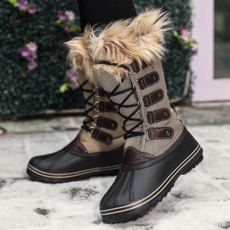 Dame Solid Furry Varm Skridsikre Cross Strap Mid Calf Snestøvler