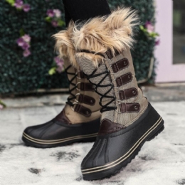 Dame Solid Furry Varm Skridsikre Cross Strap Mid Calf Snestøvler