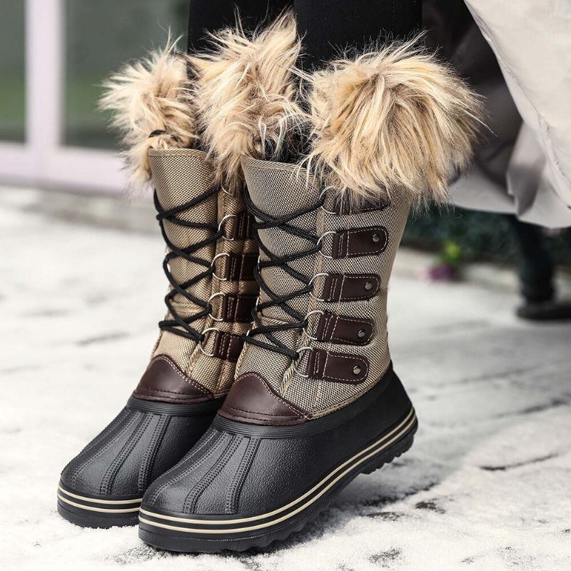 Dame Solid Furry Varm Skridsikre Cross Strap Mid Calf Snestøvler