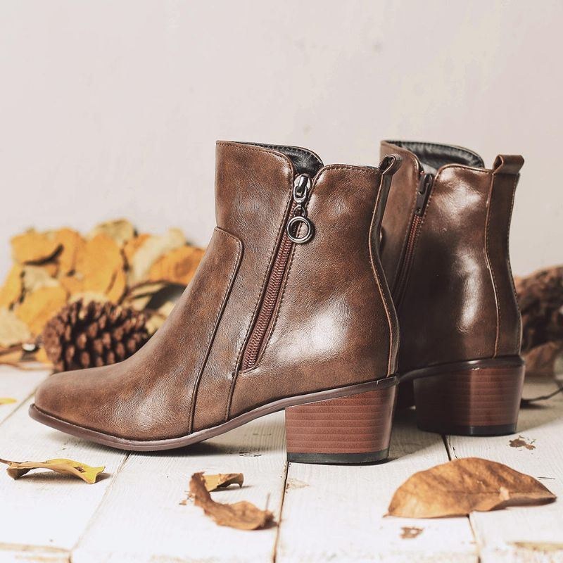 Dame Stor Størrelse Retro Chunky Heel Casual Ankelstøvler