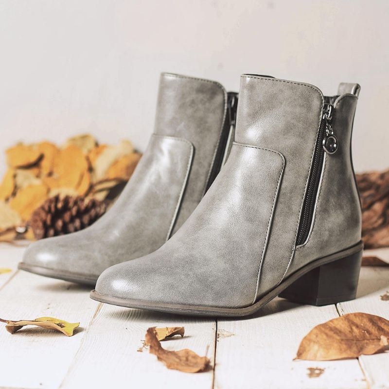 Dame Stor Størrelse Retro Chunky Heel Casual Ankelstøvler