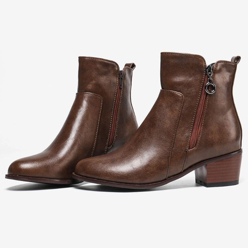 Dame Stor Størrelse Retro Chunky Heel Casual Ankelstøvler