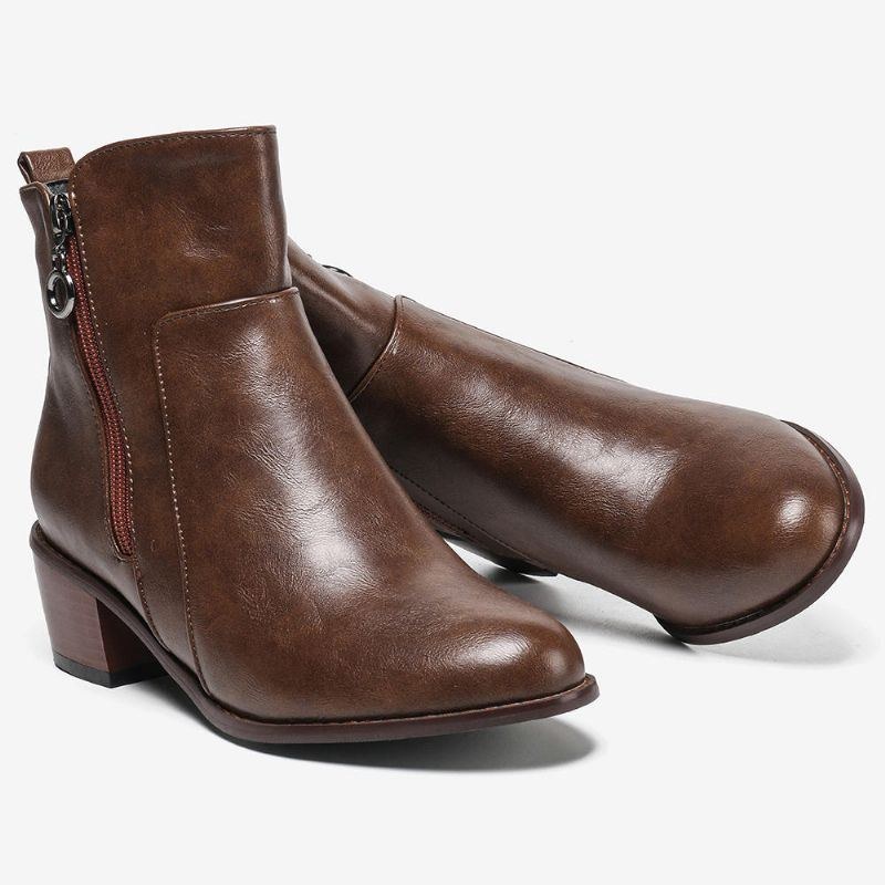 Dame Stor Størrelse Retro Chunky Heel Casual Ankelstøvler