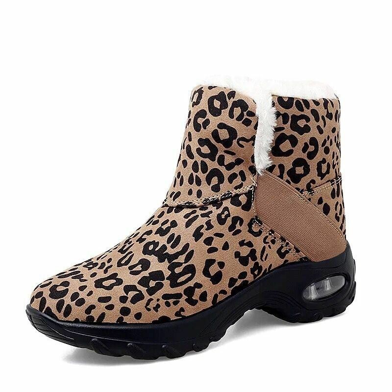 Dame Varmforet Skridsikre Leopard Slip On Short Snow Boots