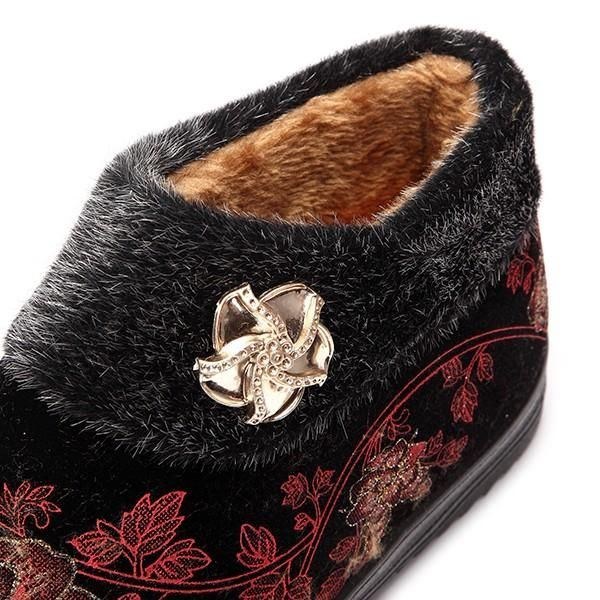 Dame Vinter Bomuld Pels Foring Støvler Casual Outdoor Plys Flats