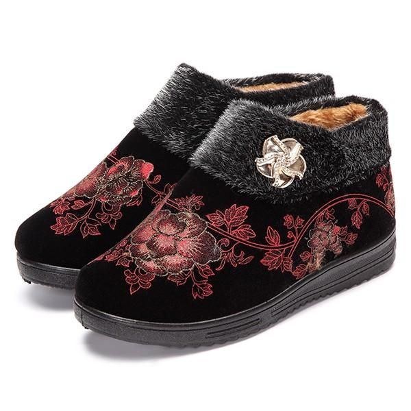 Dame Vinter Bomuld Pels Foring Støvler Casual Outdoor Plys Flats