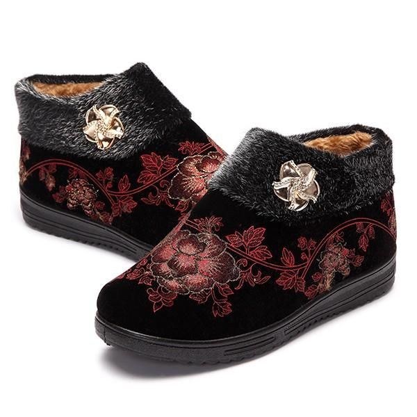 Dame Vinter Bomuld Pels Foring Støvler Casual Outdoor Plys Flats