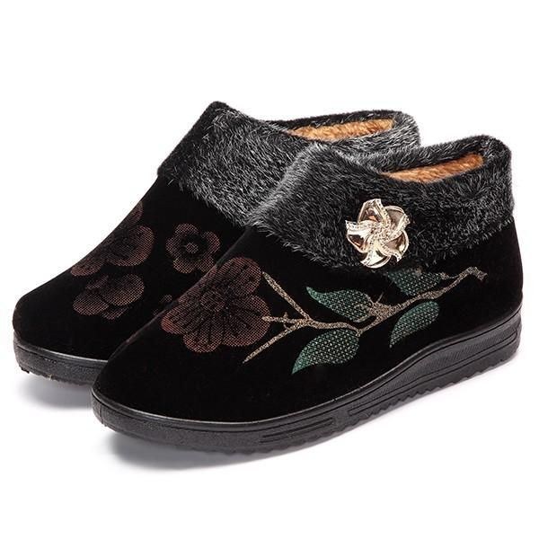 Dame Vinter Bomuld Pels Foring Støvler Casual Outdoor Plys Flats