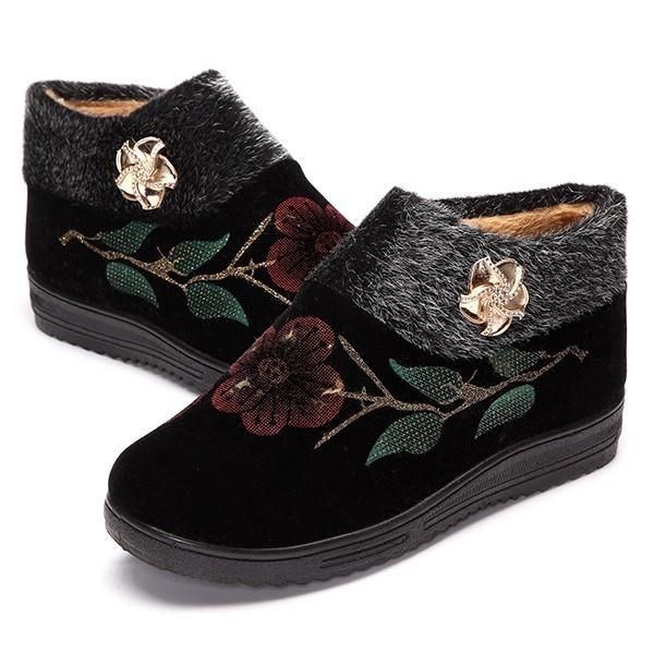 Dame Vinter Bomuld Pels Foring Støvler Casual Outdoor Plys Flats