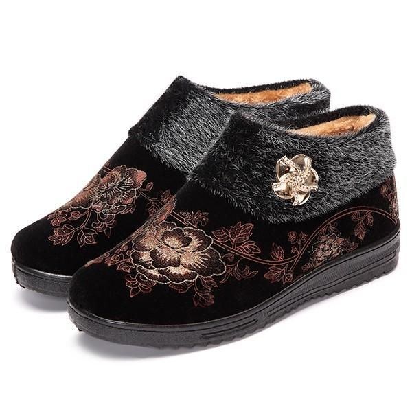 Dame Vinter Bomuld Pels Foring Støvler Casual Outdoor Plys Flats