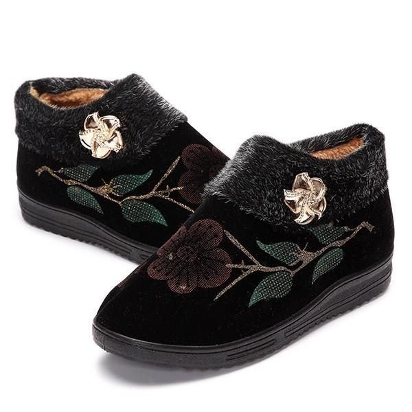 Dame Vinter Bomuld Pels Foring Støvler Casual Outdoor Plys Flats