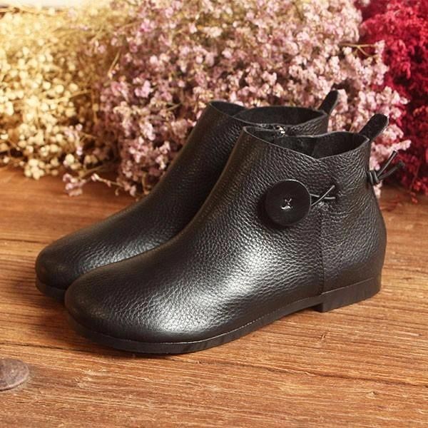 Korte Læderstøvler Damer Casual Outdoor Bløde Slip On Flat Shoes