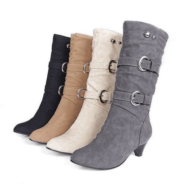 Large Size Dame Mid-calf Boots Slip On Casual Soft Suede Støvler