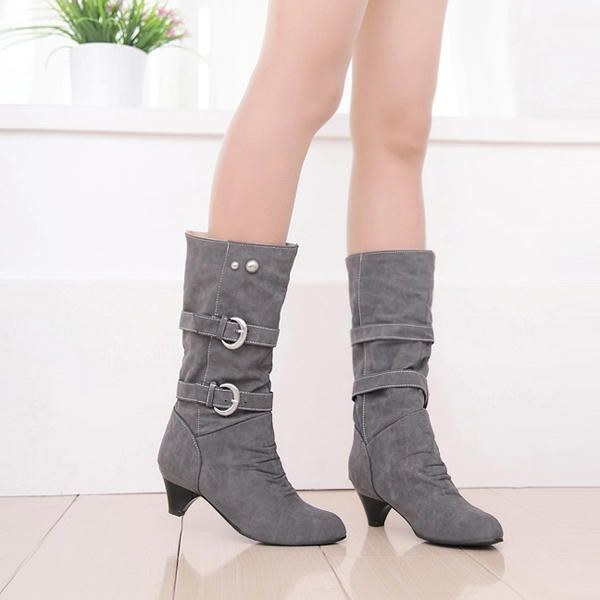 Large Size Dame Mid-calf Boots Slip On Casual Soft Suede Støvler