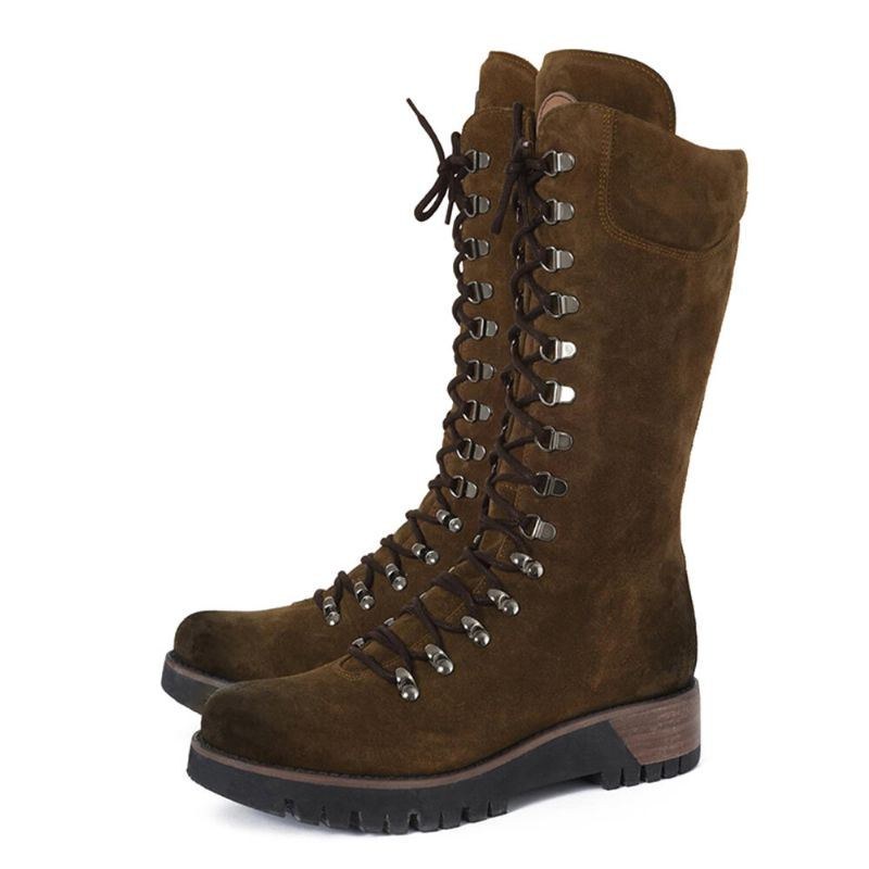 Plus Size Dame Bærbare Ruskind Sidelynlås Mid Calf Combat Boots