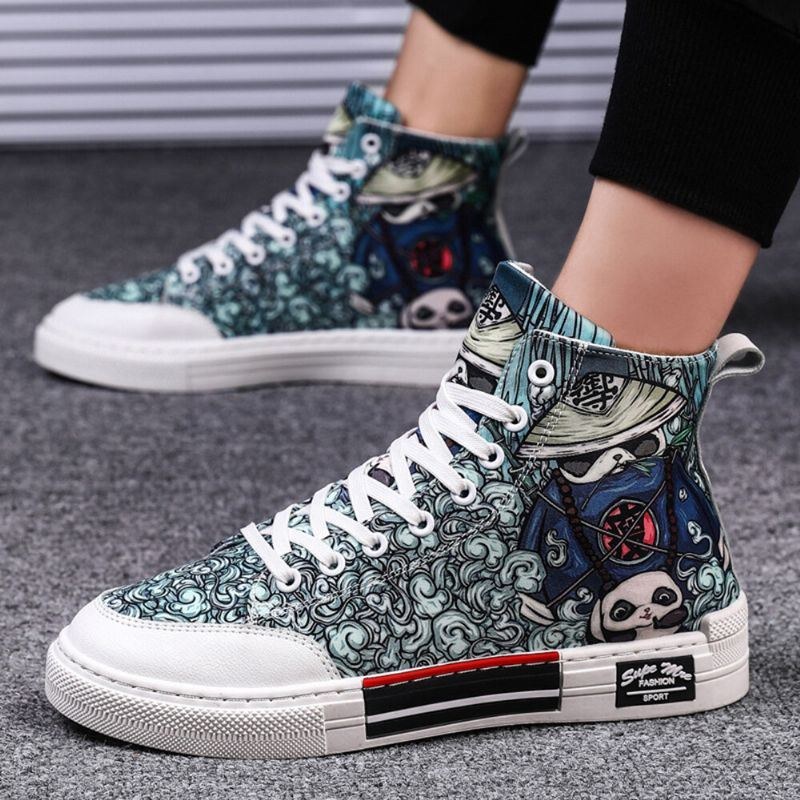 Plus Size Dame Panda Graffiti Comfy Skateboard Canvas Boots