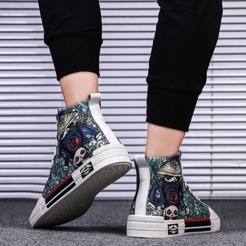 Plus Size Dame Panda Graffiti Comfy Skateboard Canvas Boots